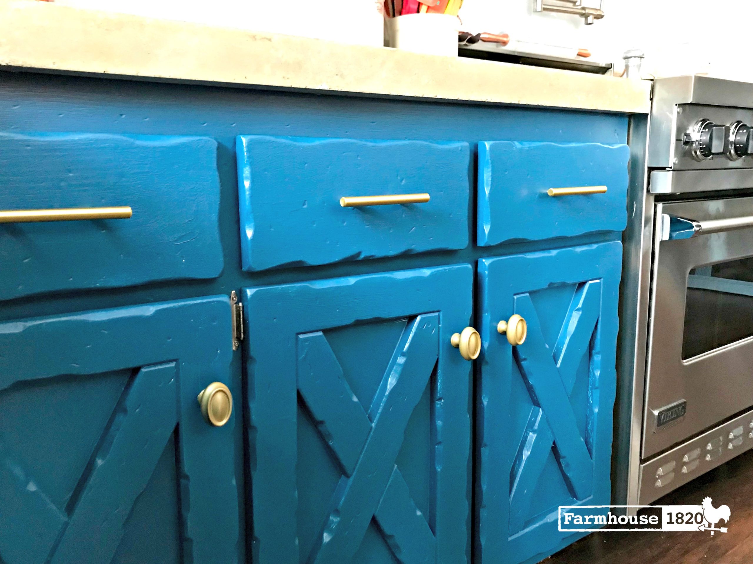 Kitchen cabinets - painting them blue with brass hardware