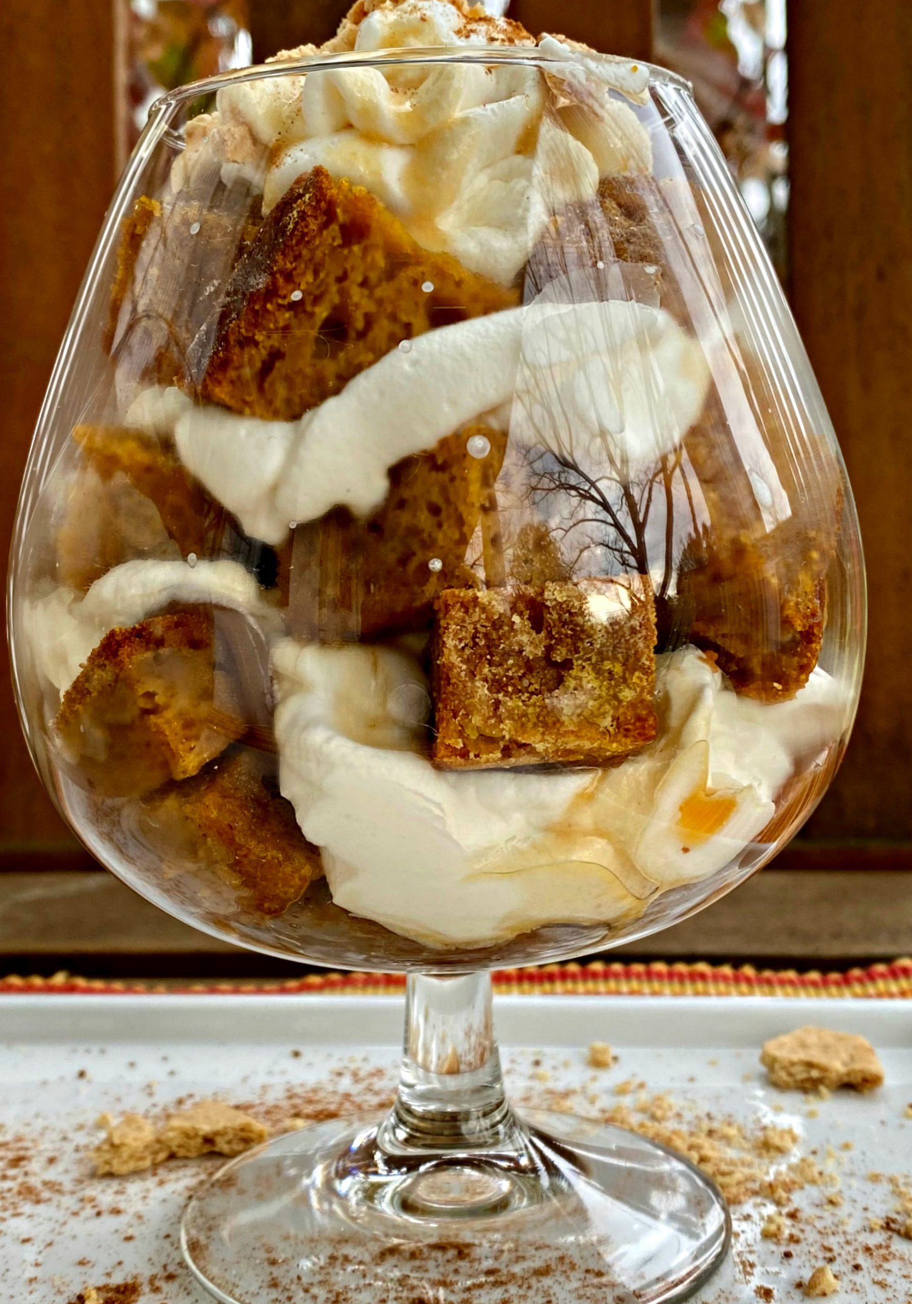 pumpkin bread trifle with bourbon whipped cream