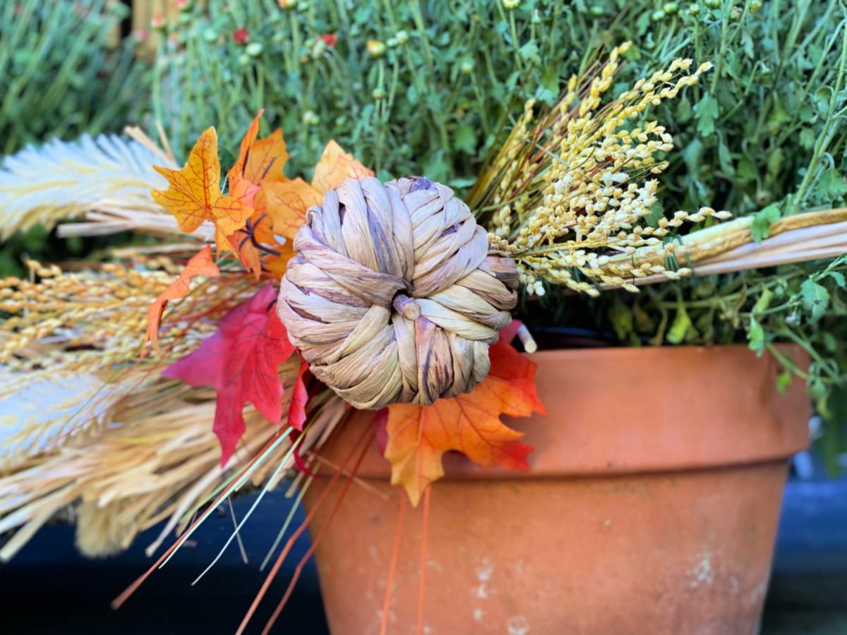up the game on a fall mum arrangement